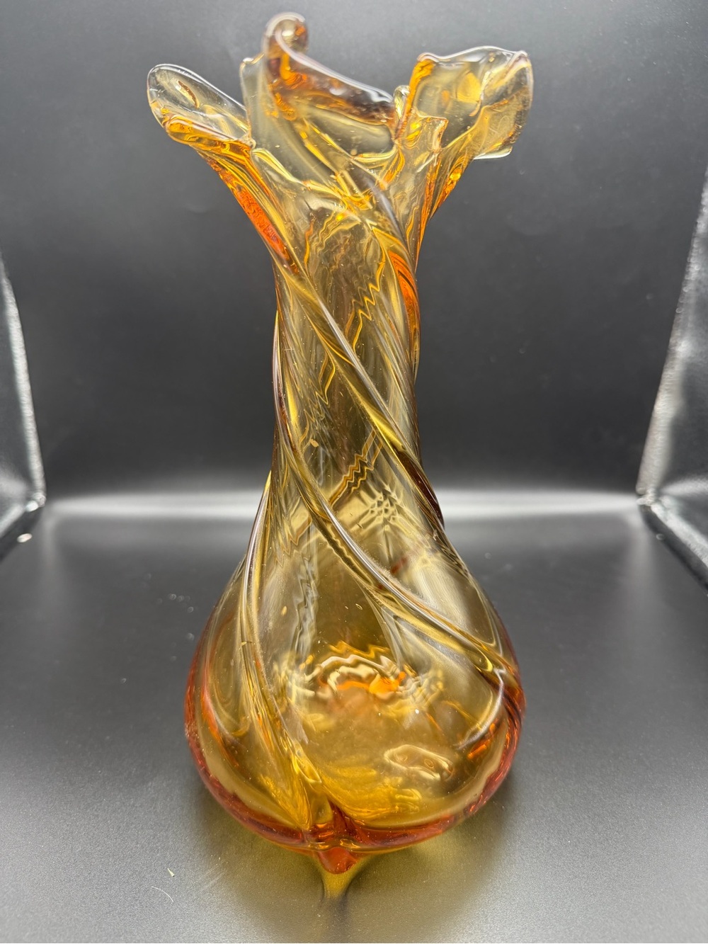 Vintage MCM Amber Twisted Spiral Body Vase